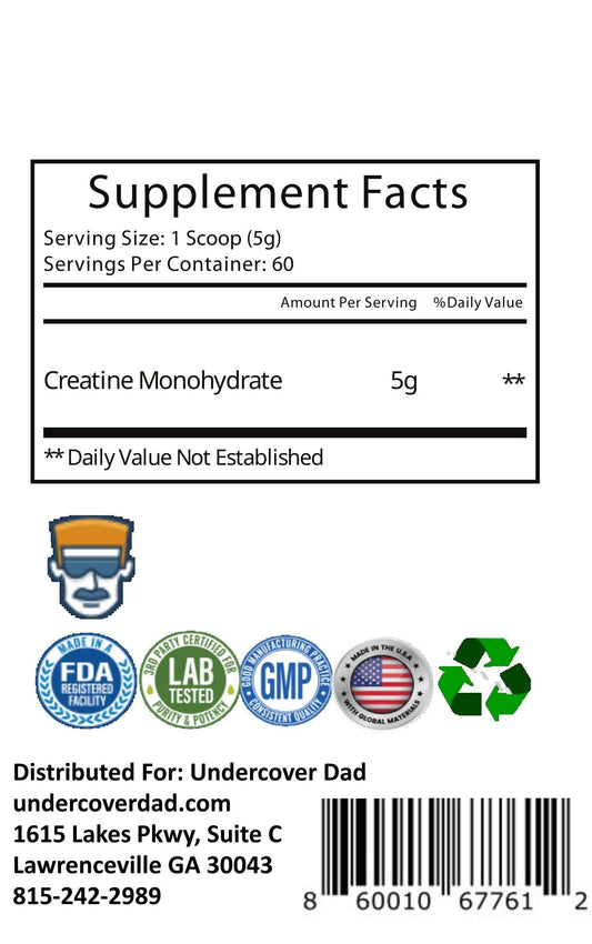 Creatine Monohydrate- Creatine Powder - UNDERCOVER DAD, LLC
