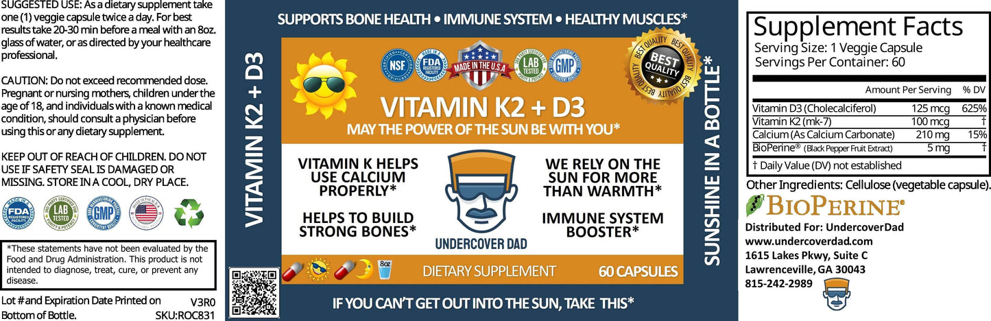 Vitamin K2 + D3 - UNDERCOVER DAD, LLC