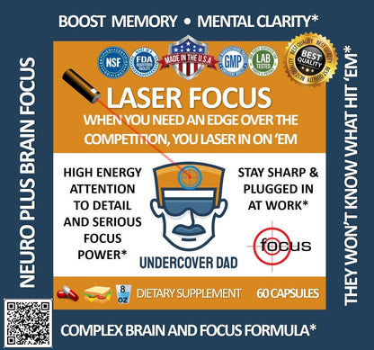 Nootropic “Laser Focus” Neuro Plus Brain Formula - UNDERCOVER DAD, LLC